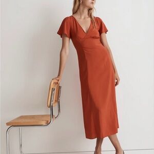 Elegant Madewell V-Neck Flutter-Sleeve Midi Dress size 10
